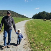David and kids, hiking at Moses Cone Park, October 2020