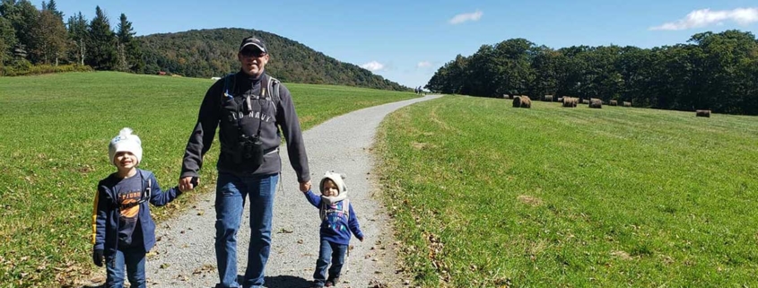 David and kids, hiking at Moses Cone Park, October 2020
